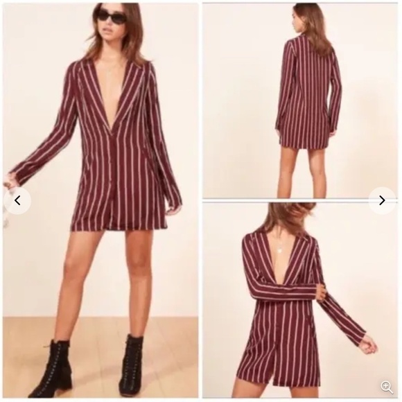 Reformation Graphite Blazer Dress in Kismet Maroon Striped - Size 2 - Picture 2 of 11